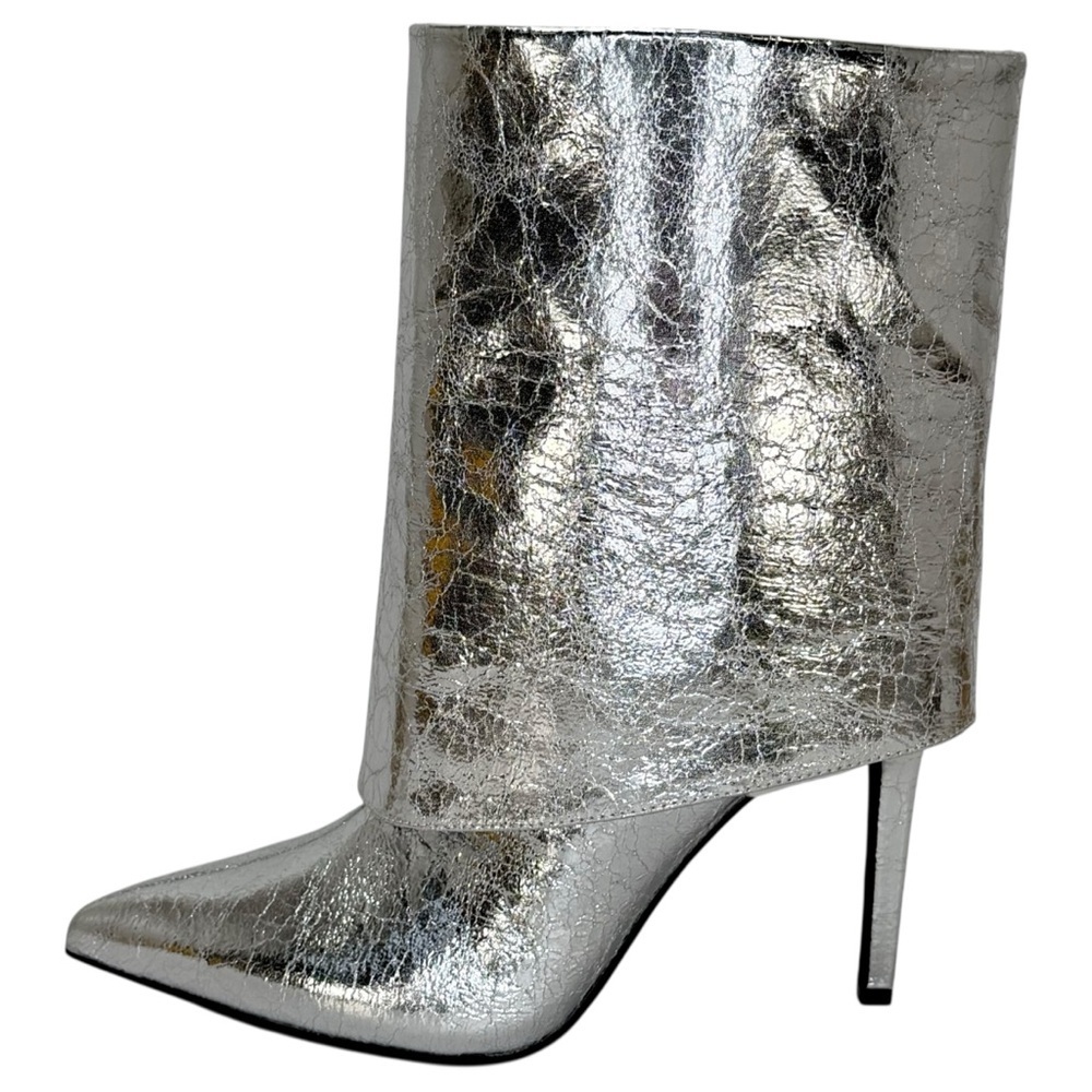 INC Sabeel Silver Patent Leather Cuff Heeled Womens Boots Size 8.5M - Picture 4 of 14